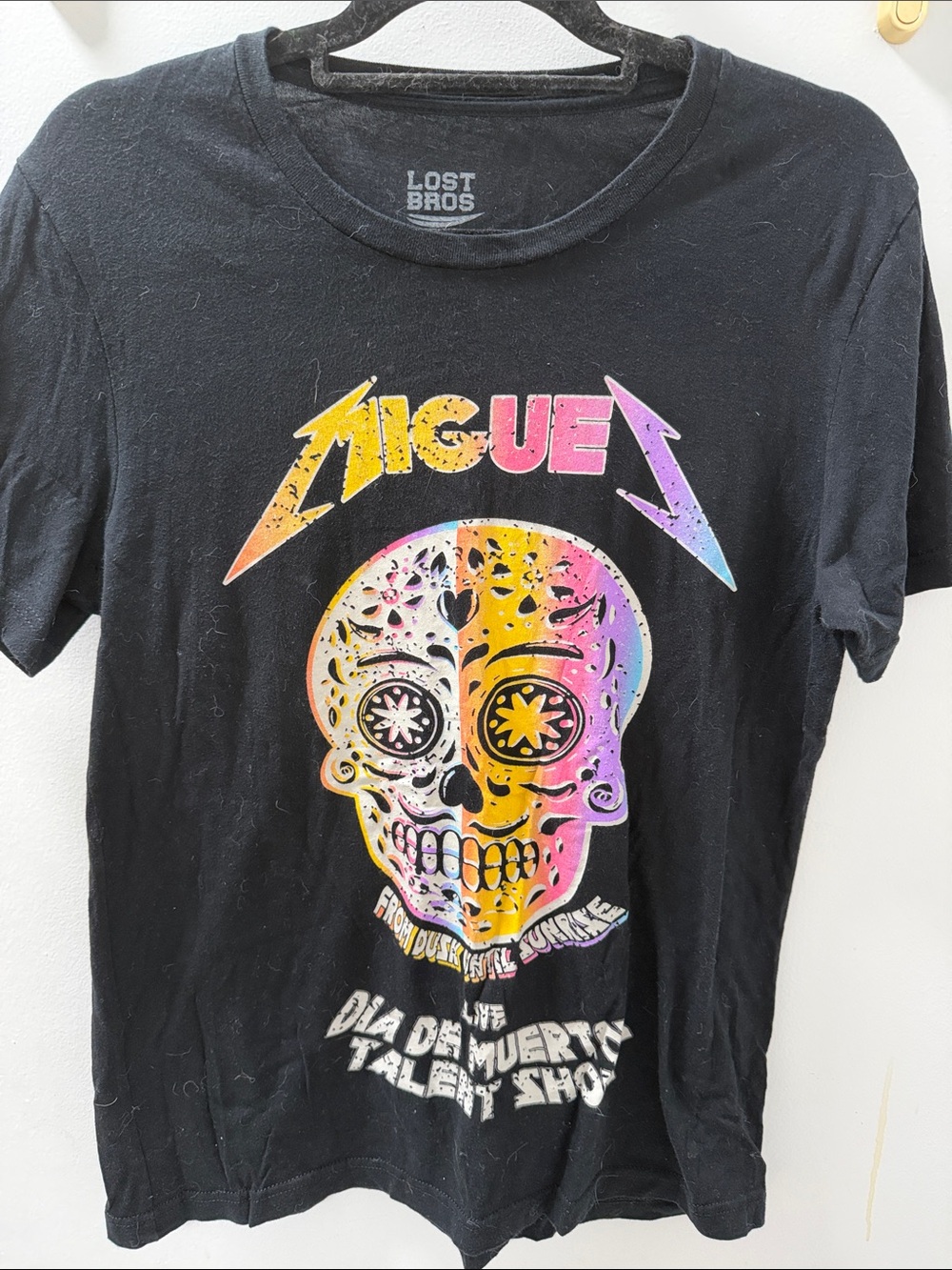 Lost Bros Coco Disney Black Tee with Neon Sugar Skull Graphic